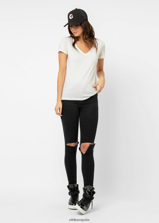 ropa mujer Ethika camiseta con cuello en v blanco roto FD68J1417