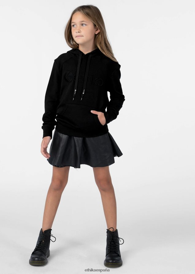 ropa chicas Ethika sudadera con capucha negra bordada FD68J2031